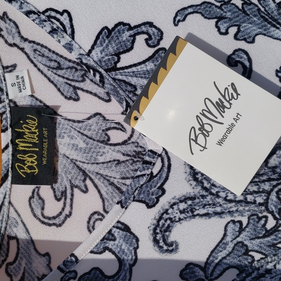 Bob Mackie Wearable Art 3/4 Sleeve V Neck White Gray Black Size Small - Picture 4 of 7